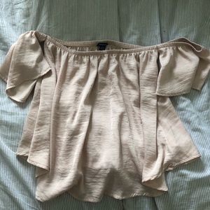 blush pink satin off the shoulder top